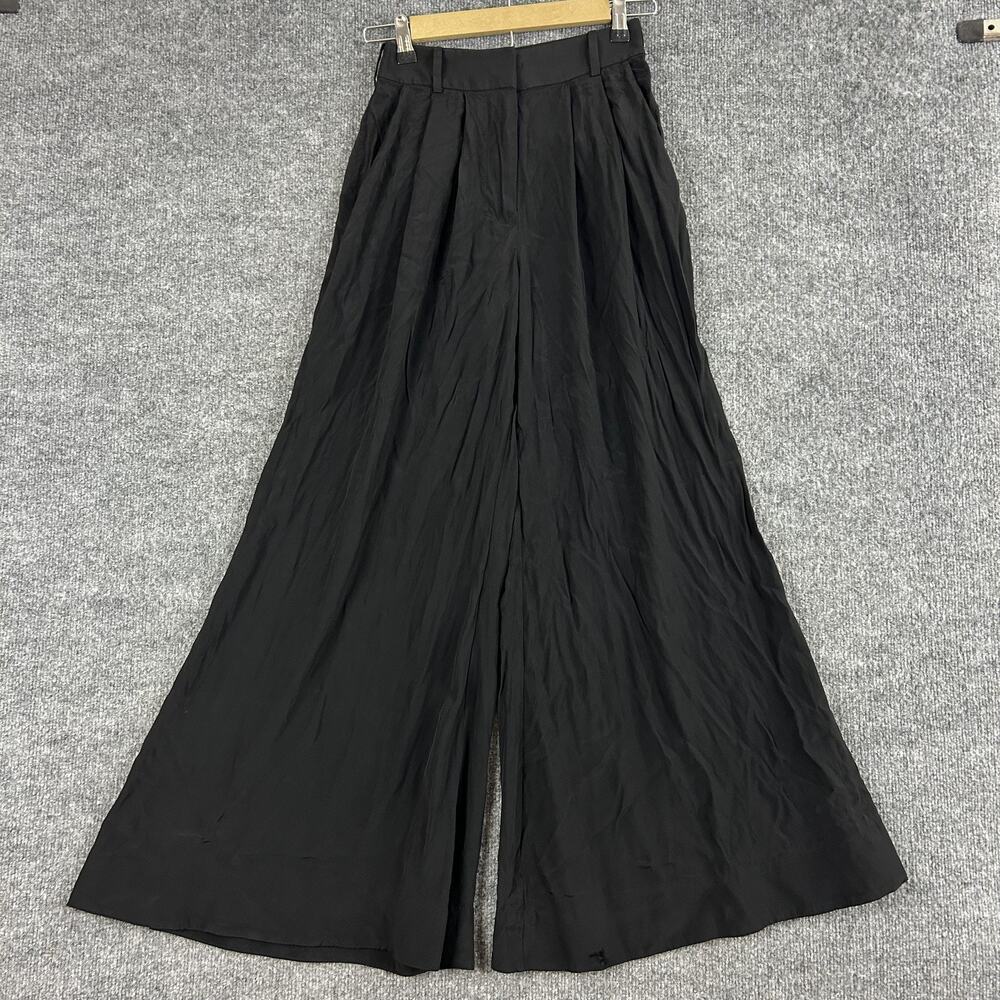 Zimmermann Pants 2 Petite High Waist Pleated Wide Leg Satin Black Dressy Formal